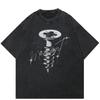 Streetwear Screw Graphic Unisex T-Shirt Cotton Washed Black Tshirt Unisex Tops Tees Summer Short Sleeves T Shirt