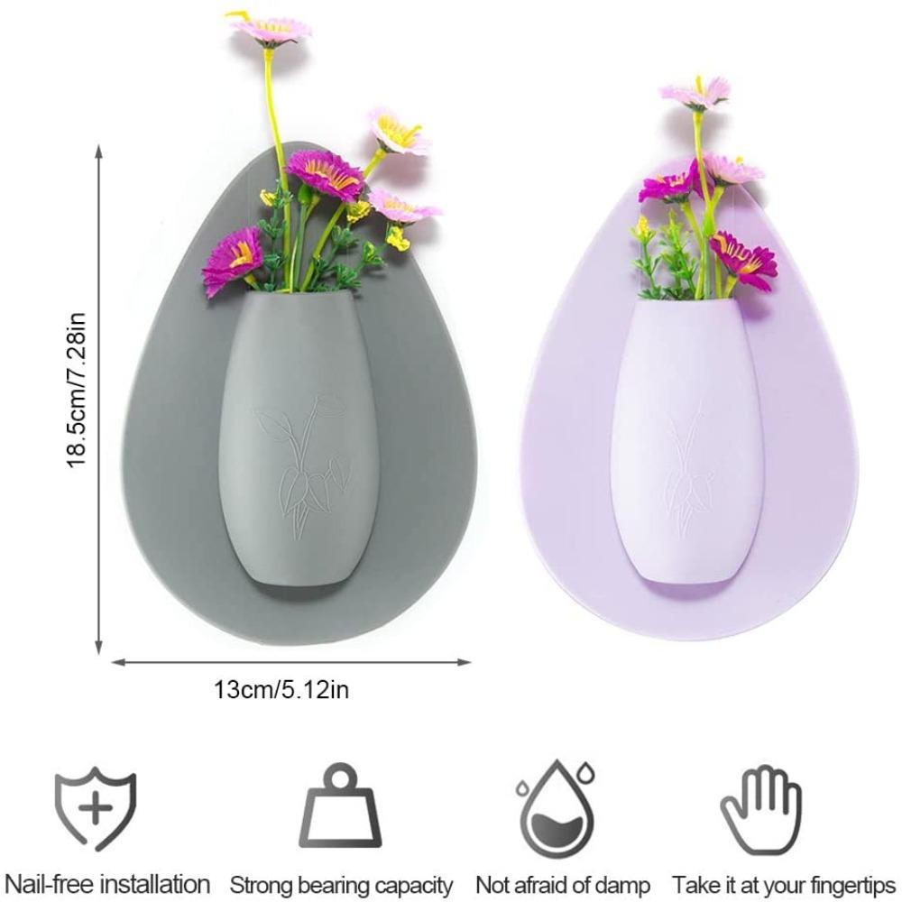 Self Adhesion Silicone Vase Stick on The Wall Flower Container Creative Flower Pot  Offices