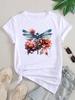 (Asian Size) Women Tee Top Clothing Dragonfly Flower Cute 90s Casual Short Sleeve T Shirt Fashion Print Lady Female Graphic T-shirts