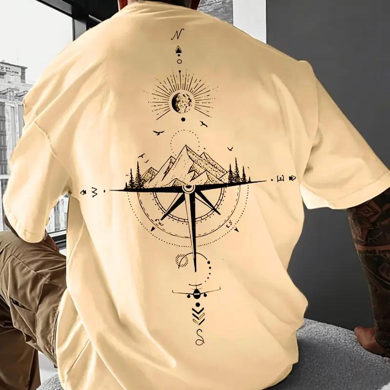 New Summer Men's Fashion T-shirt Personality Mountain Range Printed Men's T-shirt Top