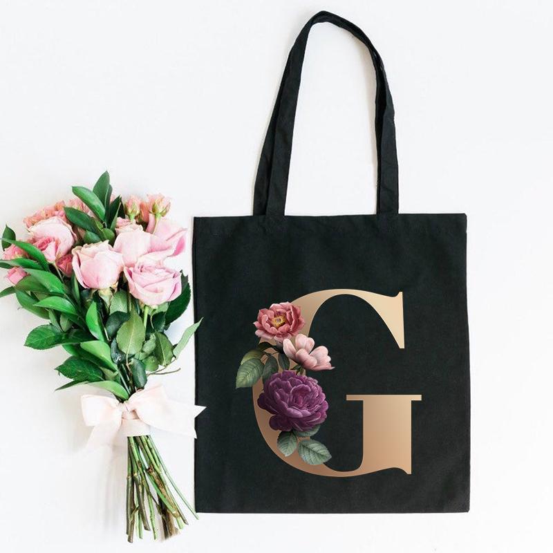 Холщовая сумка-тоут с цветочным письмом и шрифтом ABCDEFG, повседневная сумка-шопер с эко-цветами большой вместимости, сумки на плечо в стиле Харадзюку