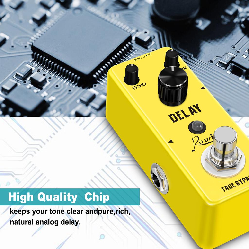 Rowin Electric Guitar Delay Pedal Echo effect with Retro Delay Warm Vintage Sound Analog Circuit Clean Soft Tones True Bypass