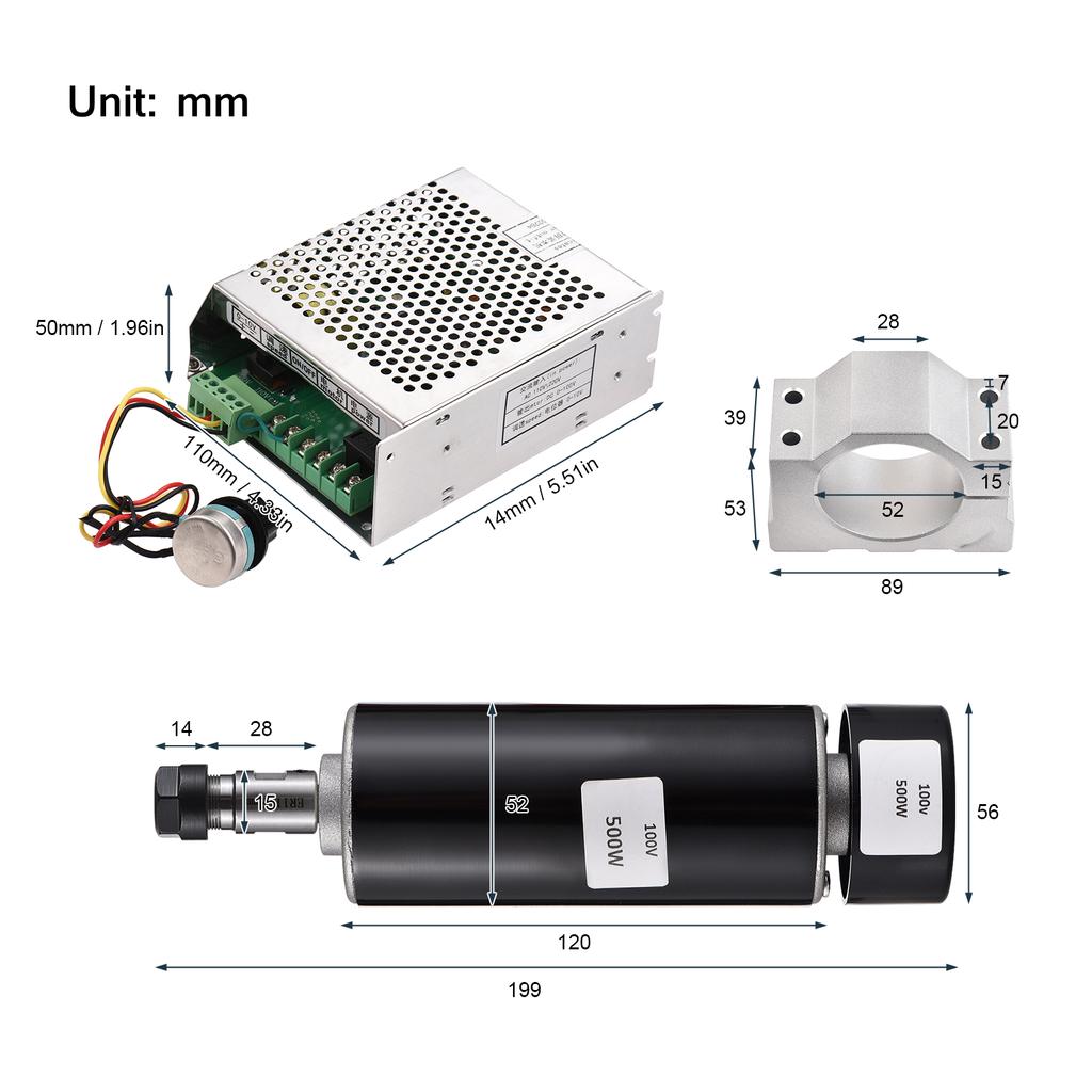 500W CNC Brushed Spindle Kit Engraving Machine Spindle 500W Motor Kit ER11 MACH3 Power Supply