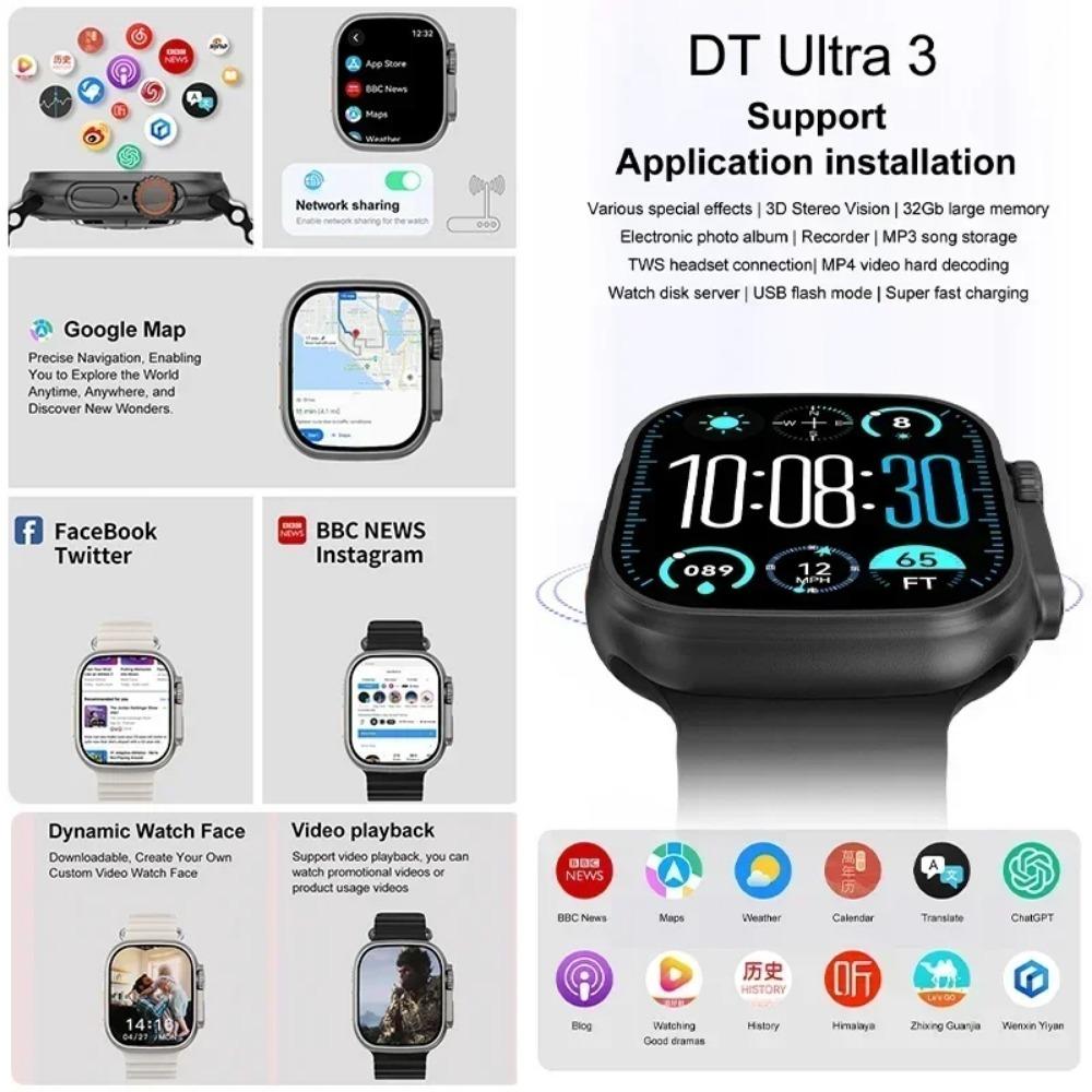 2025Новые DT Ultra 3 Pro Google map NFC Смарт-часы 32G Память Музыка Видео NFC Bluetooth Звонок Водонепроницаемые Смарт-часы