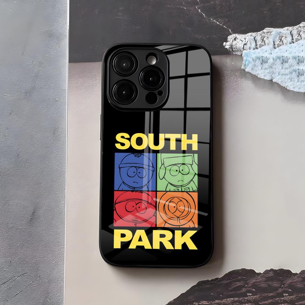 S-South Милый P-Парк Чехол для Телефона Для IPhone 17 Air 16 E Pro Max 15 14 13 Mini 12 Pro 11 Max Plus Черная Стеклянная Крышка