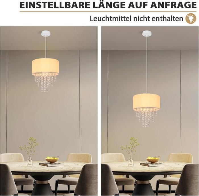 Lampe suspendue - NETTLIFE - E27 cristal et tissu - 32x32x192 cm - Blanc - Scandinave