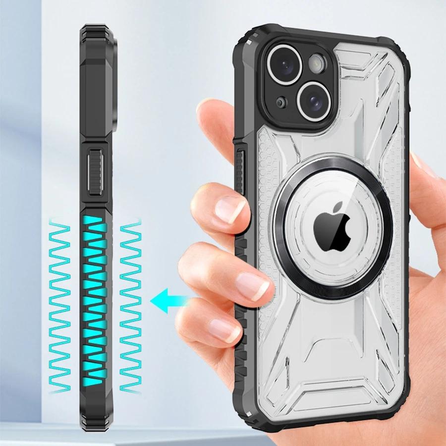 Магнитный беспроводной зарядный прозрачный чехол для iPhone 16 Pro Max 15 14 13 12 11 нескользящий ударопрочный полный объектив задняя крышка
