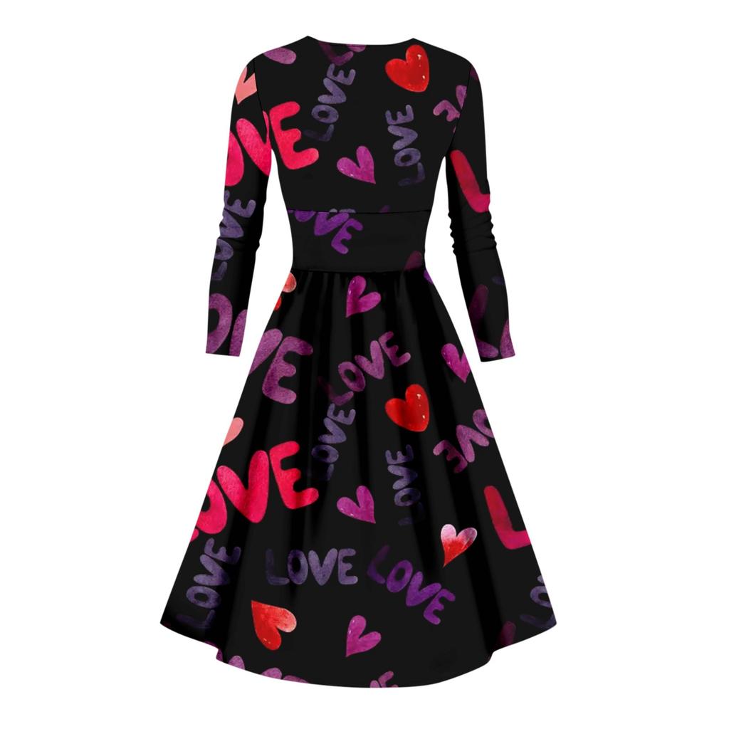 Женская мода повседневное сексуальное платье с длинным рукавом и v-образным вырезом с принтом ко Дню святого Валентина