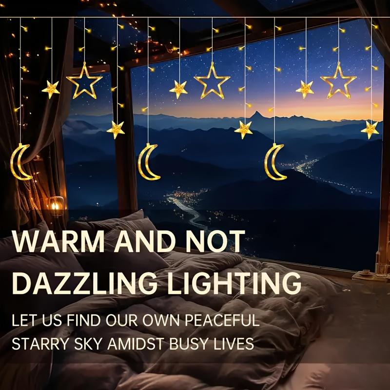 Светодиодные гирлянды Звезда Луна, романтическая атмосфера, сказочные гирлянды-шторы, подходят для украшения стен спальни, окон комнаты, для вечеринок и праздничного украшения