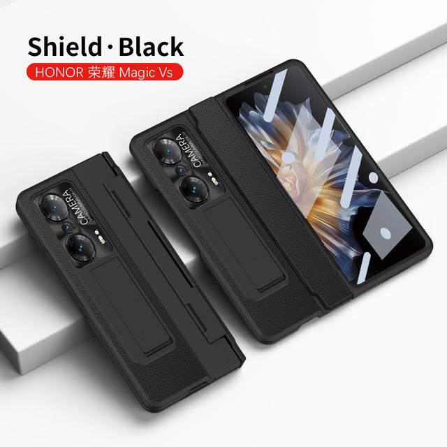 For Honor Magic Vs Case Plating Leather Hinge Pen Holder Hard Bracket Cover For Magic Vs Funda With Glass Flim