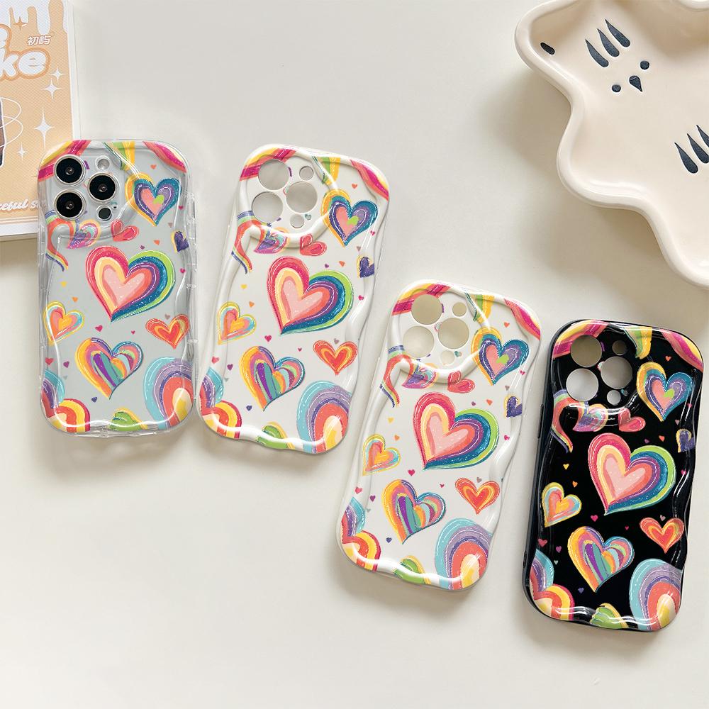 Для OPPO A38 A18 A60 A58 A57s A96 Reno12 13 Realme C31 C30 Vivo V30 Y27s Y28 Y36 Y76 красочный Love Heart Soft Wave Ege ударопрочный чехол