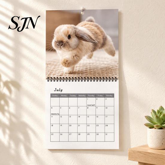 Professional Scheduling Planner 2027 Cute Rabbit Wall Calendar, 12-Month Bunny Photography with Desktop Organization Tool Double Coil Binding,
