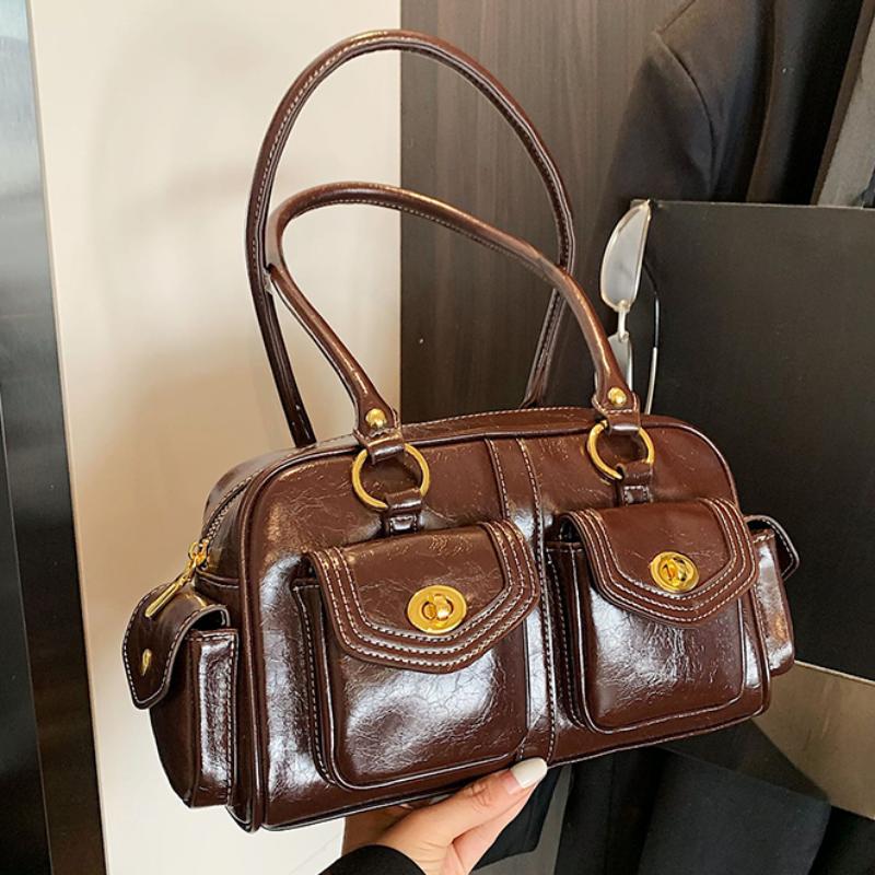 Retro Fashion Suede Shoulder Bag Multiple Pockets Motorcycle Crossbody Bag Underarm Bag Large Capacity Commuter Bag New Handbag