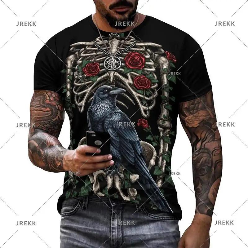 Punk Crow 3D Printed T-Shirt Dark Mighty Raven T Shirt For Men Casual Streetwear Women Tees Casual Birds Graphic Oversized Tops