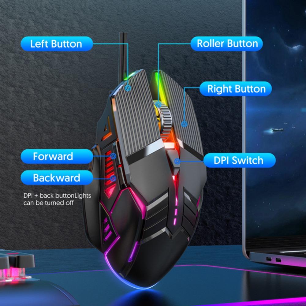 6-кнопочная эргономичная проводная игровая мышь 6-кнопочная светодиодная бесшумная мышь для настольного компьютера/компьютера/ноутбука