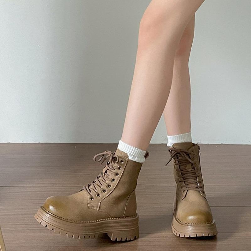 Мода Мода Женские Удобные Ботинки на Толстой Подошве Универсальные Ботильоны на Платформе для Осени Зимы Женская Обувь Ретро Ботинки на Шнуровке