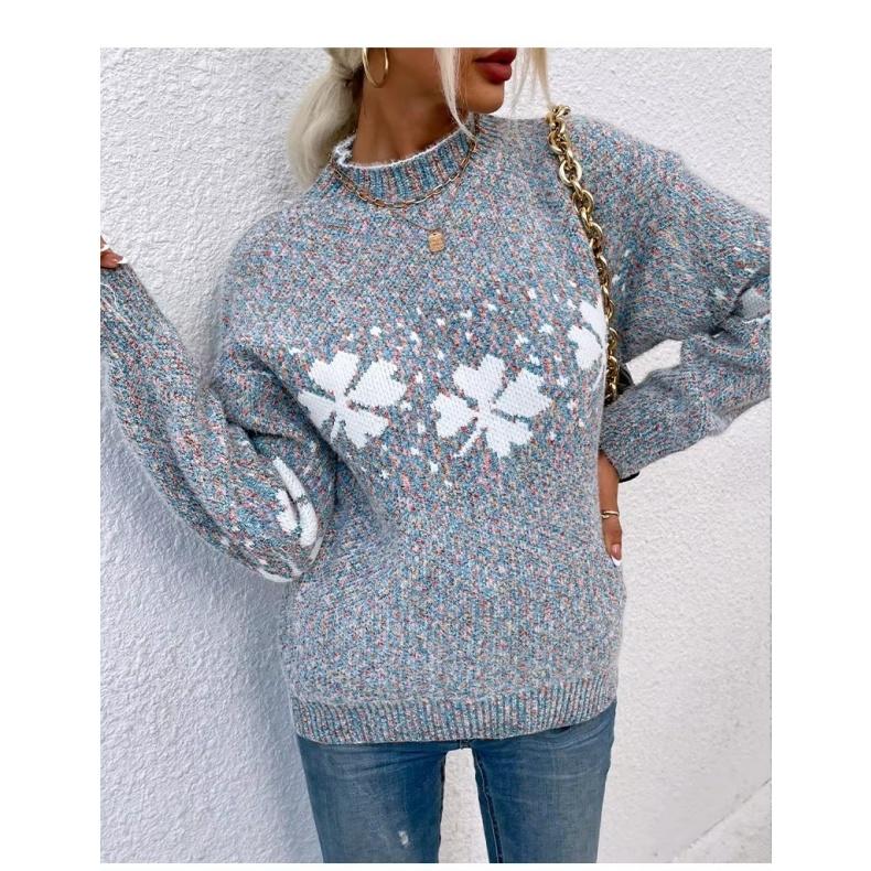 Свитер женский с высоким воротом свободный снежинка вязаный пуловер повседневный длинный рукав