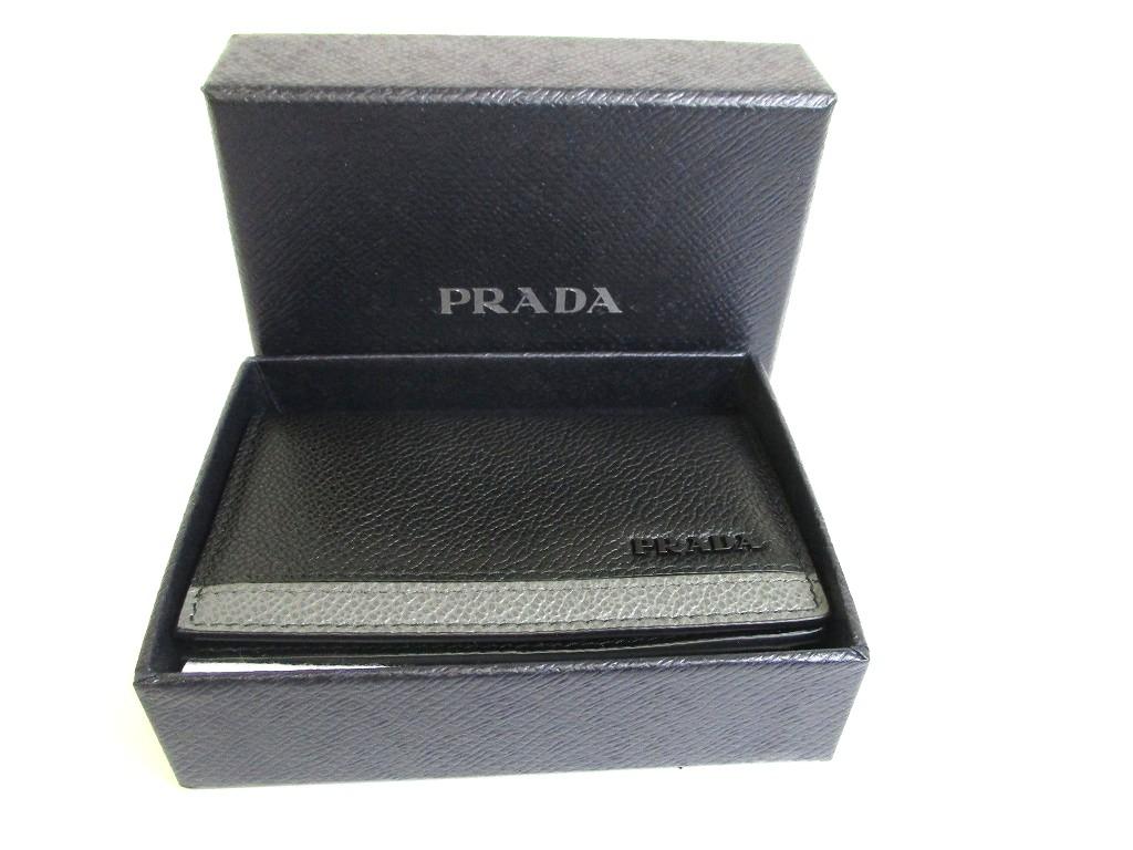 Authentic PRADA Black Grain Leather Card Case Card Holder #b085 Seller refurbished