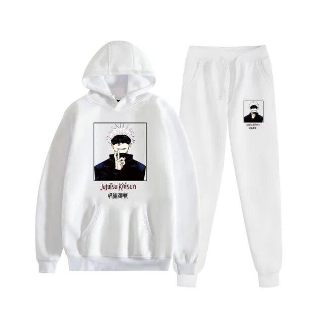 Fashion Autumn/Winter Anime Jujutsu Kaisen Harajuku Streetwear Men's Suit Fleece Hoodie + Trousers Thick Warm Sports Suit