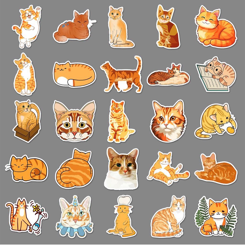 50 Orange Cat Doodle Stickers Personalized Cartoon Cute Cat Decorative Mobile Phone Case Water Cup Suitcase Stickers