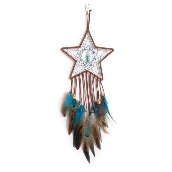 Ловец снов с перьями Настенный ловец снов со звездой, солнцем и луной со светодиодом
