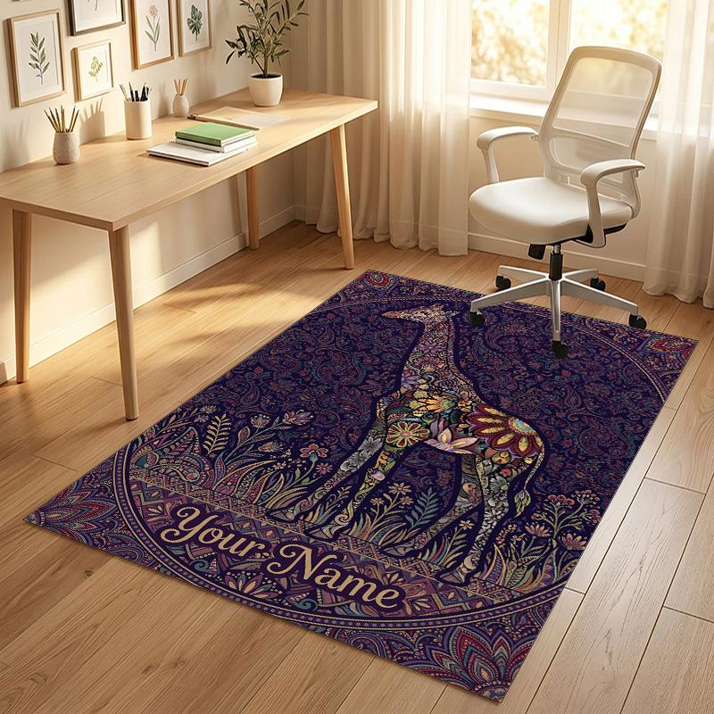 Giraffe Art Deco Theme Soft Crystal Velvet Rug Custom Name & Text Print Non Slip Floor Rug for Bedroom Living Room