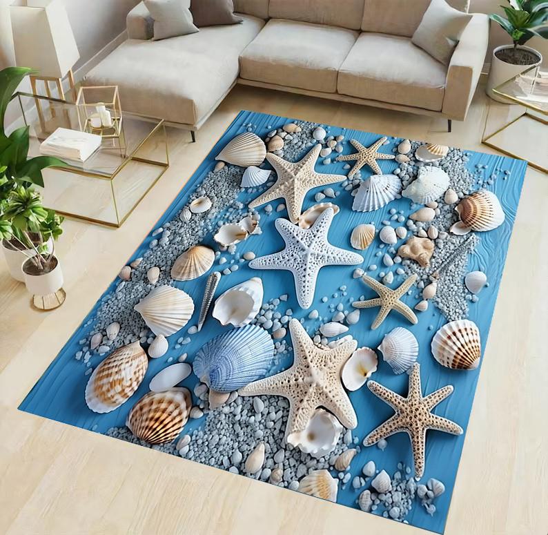 Визуальный 3D Ковер Ракушка Морская Звезда Полностью Покрытый Ковер Морская Звезда Серия Океан Ковер Придверный Коврик Комната Спальня Декоративный Ковер