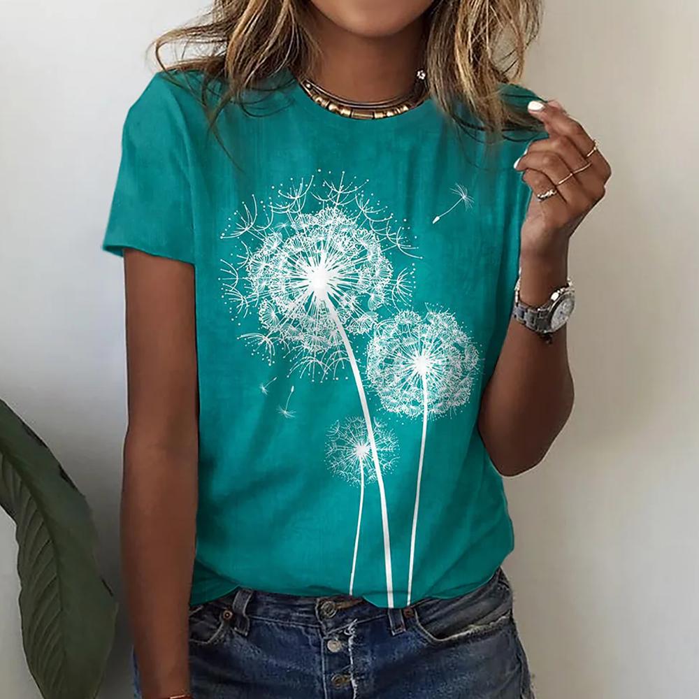 Футболка с 3D-принтом «Одуванчик», повседневная женская футболка с коротким рукавом и цветочным узором Harajuku, футболка с круглым вырезом, женская одежда больших размеров