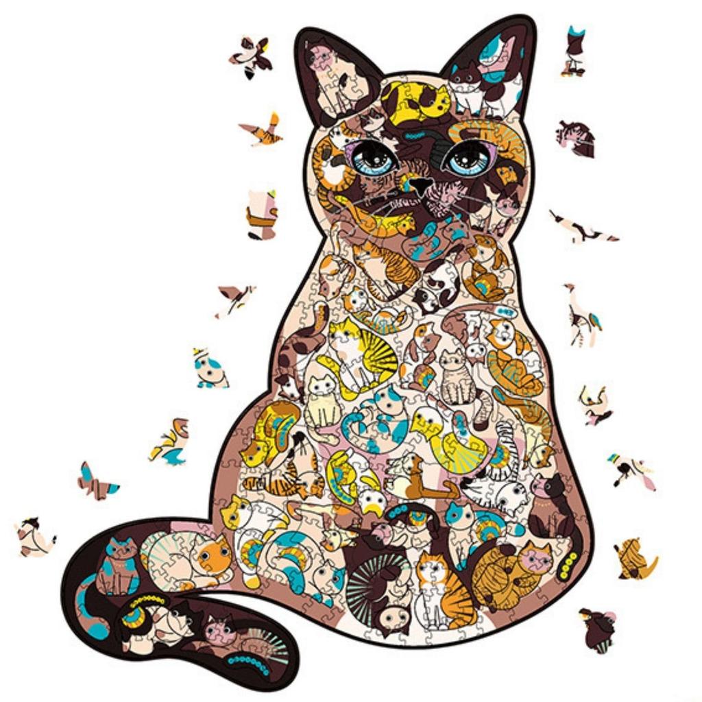 FUKUYOIZU Wooden Puzzle, Animal Puzzle, Cat, Brain Training Puzzle, Mosaic Puzzle, Gift, Interior Decor (Medium)