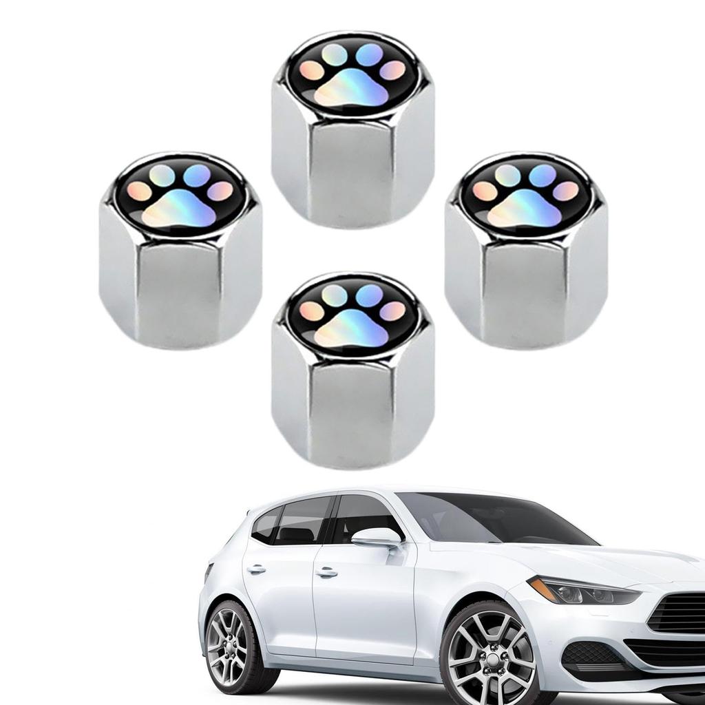 Tire Valve Cap, Colorful Footprint Tire Valve Cover Auto Tire Air Cap - Valve