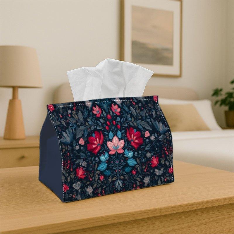 1pc Tissue Box Holder Cute Cartoon Vector-Style Drawing of an Intricate Floral Pattern - Multifunctional Napkin Dispenser for Home Party Car Decor - D