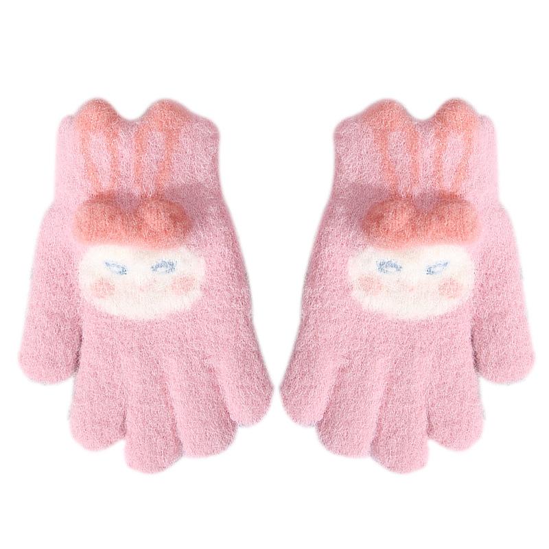 Милые детские шерстяные вязаные теплые перчатки для холодной зимы, ветрозащитные и утолщенные, с пятью пальцами, для школы, для письма и игр со снегом, для езды на велосипеде
