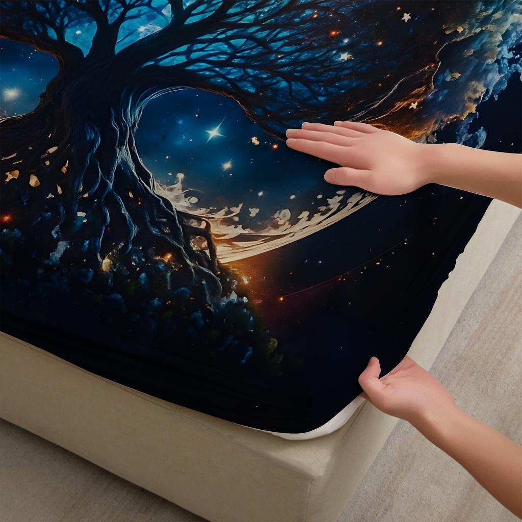 1PC Tree of Life Bed Sheet Soft Digital Print Fitted Sheet Without Pillowcase Halloween Decor Gift For Birthday Bed Linen