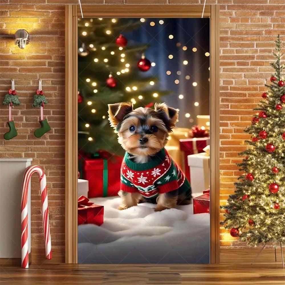 Cartoon Pet New Year Christmas Party Decorations Cat Dog Theme Door Covers Background Supplies Xmas Tree Photography Backdrop