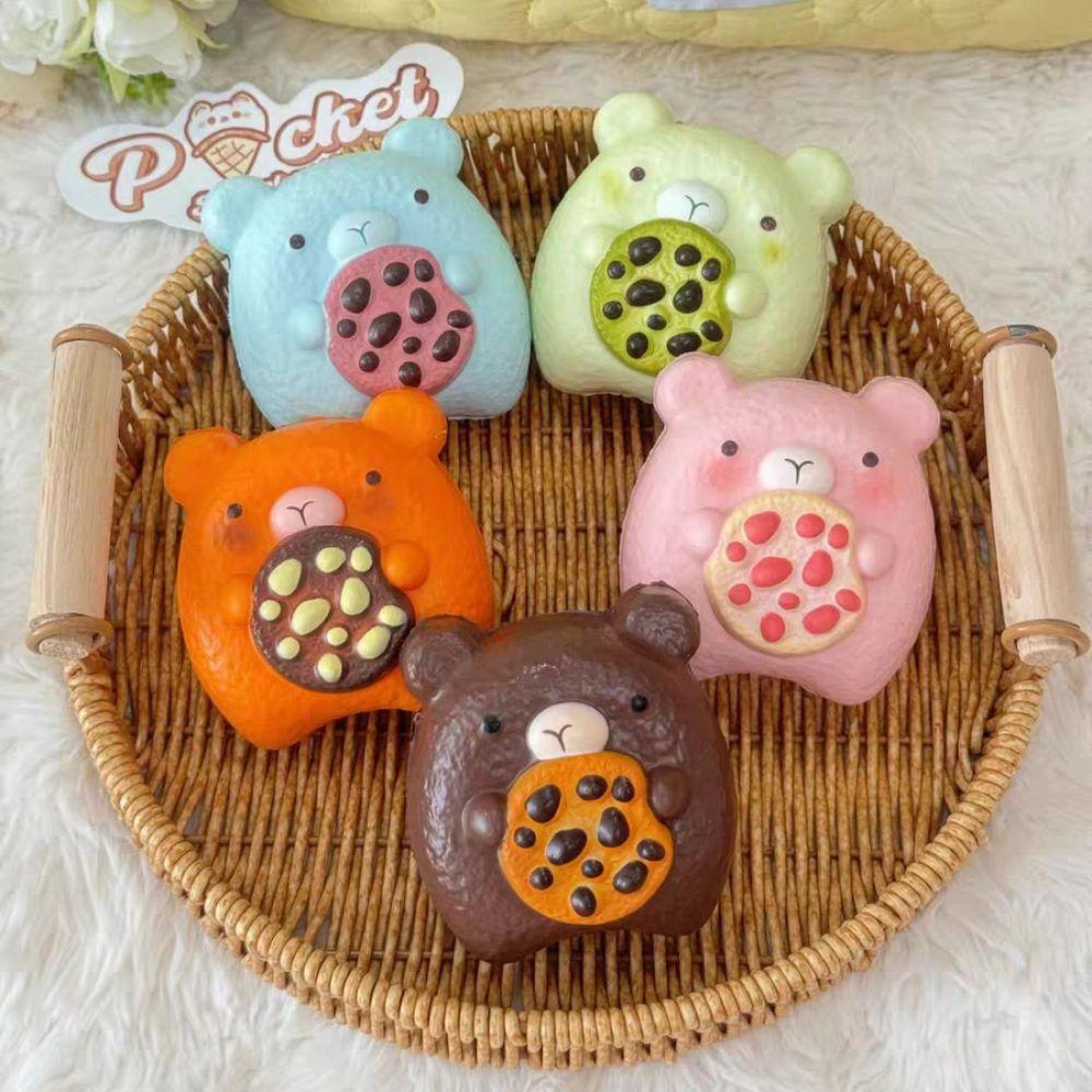 Silicone Squeeze Bear Cookie Toy TPR Nurse Cookie Pinch Toy Safe Bear Slow Rebound Toy Adults
