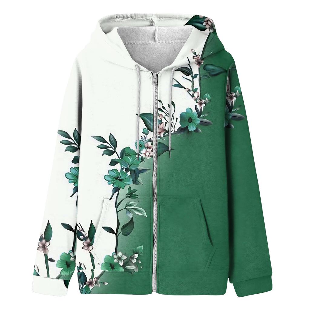 Женская модная повседневная толстовка с принтом и длинным рукавом с карманом, кардиган, куртка, пальто с капюшоном на молнии