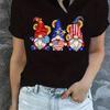 Plus Size Independence Day Casual T-shirt Women's Plus Flag Gnome Print Short Sleeve Round Neck Slight Stretch Top