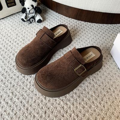 Модные женские шлепанцы баотоу, весна, новинка, круглый носок, глубокий вырез, металлическая пряжка, толстая подошва, противоскользящие, износостойкие, плоская подошва