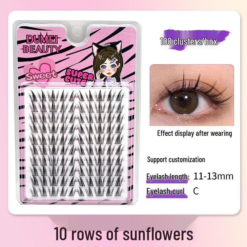 10-Row Autumn Leaf & Sunflower Faux Eyelashes - Flat, Glue-Free