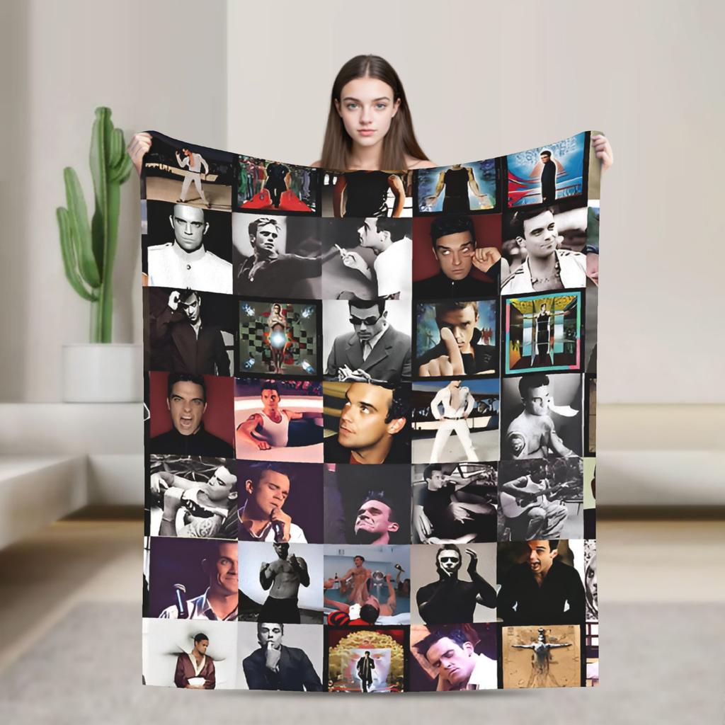 Robbie Williams Tour Flannel Blankets Soft Durable Throw Blanket for Bedroom Airplane Travel Aesthetic Bedspread Sofa Bed Cover