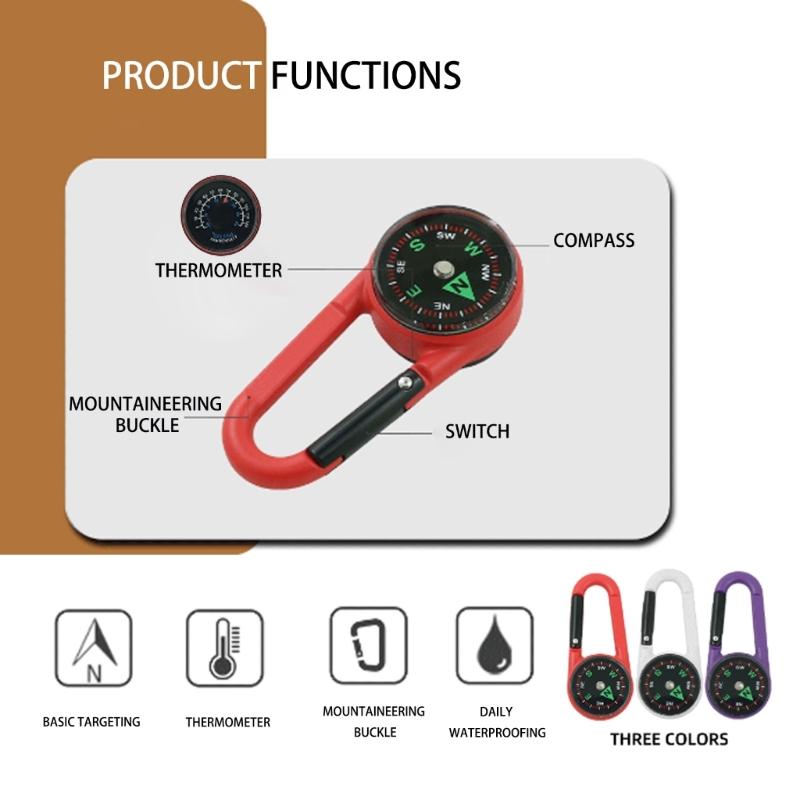 Outdoor Small Compasses Carabiner Double Side Compasses Thermometers Quick Release Mountaineering Hiking Backpack Buckles
