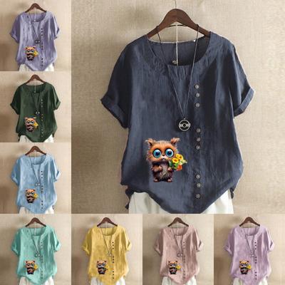 Женская модная футболка с коротким рукавом с милым принтом енота, свободная хлопковая рубашка, повседневная свободная летняя блузка, топы больших размеров