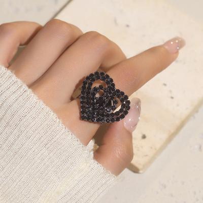 Классическое черное кристаллическое кольцо темперамент сияющее женское кольцо открывающееся регулируемое любовное кольцо