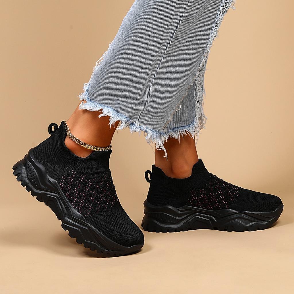 Women's Breathable Knit Sneakers, Comfortable Round Toe Low Top Shoes, Women's Casual Slip On Shoes