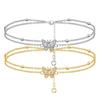 Heart-shaped Summer Butterfly Anklet Double Layer Layered Foot Ankle Bracelet Personalities   Beach