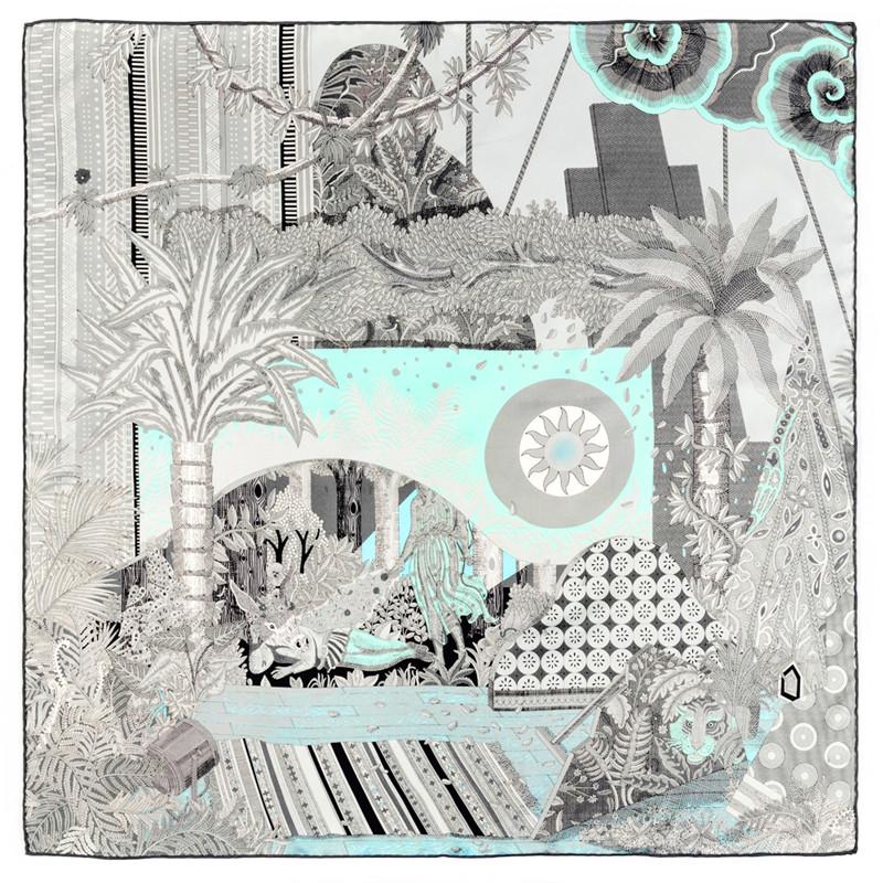 POBING Manual Hand Rolled Twill Silk Scarf Women Indian Feather Square Scarves Echarpes Foulards Femme Wrap Bandana Hijab 90CM