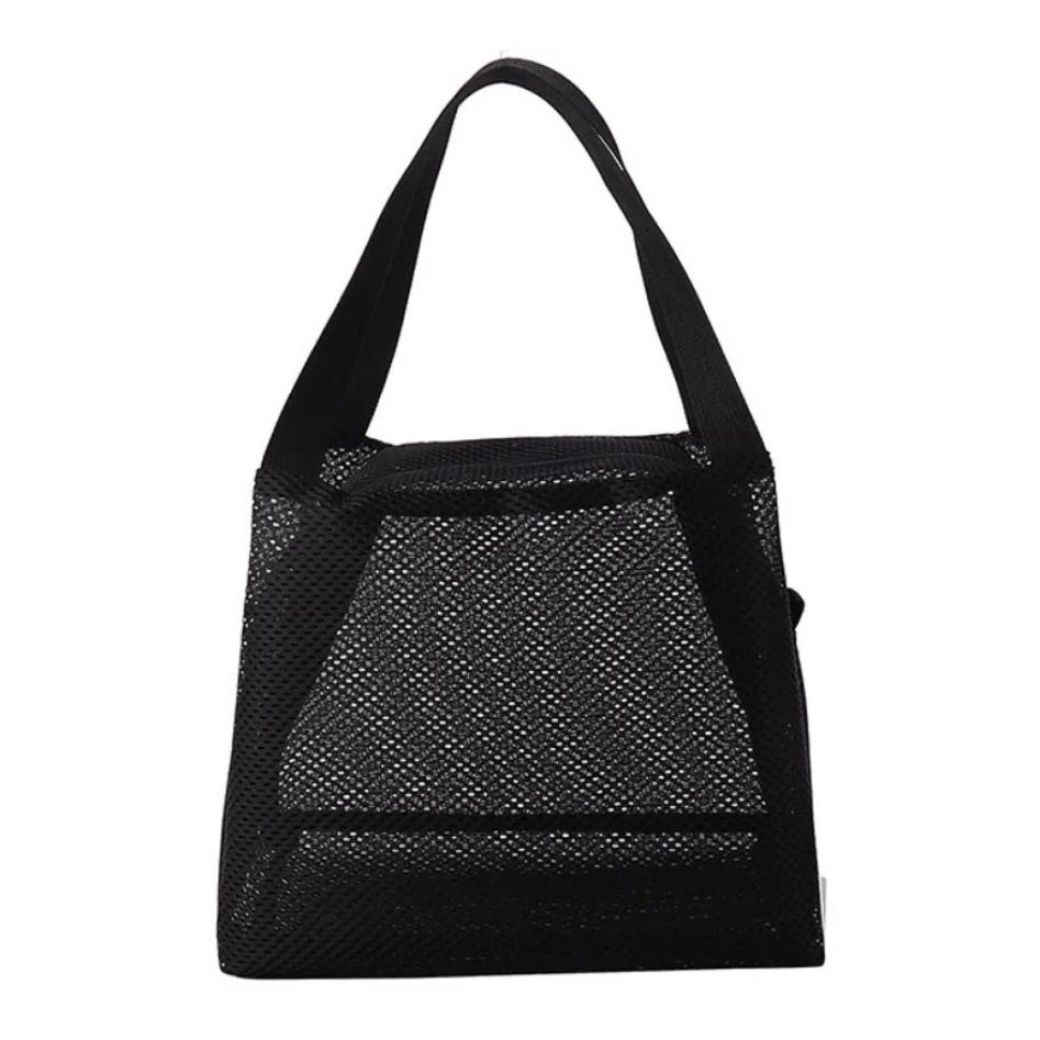Casual Mesh Tote Beach Bag with Handle Bath Storage Handbag Toiltery Makeup Bag  Sports Accessories