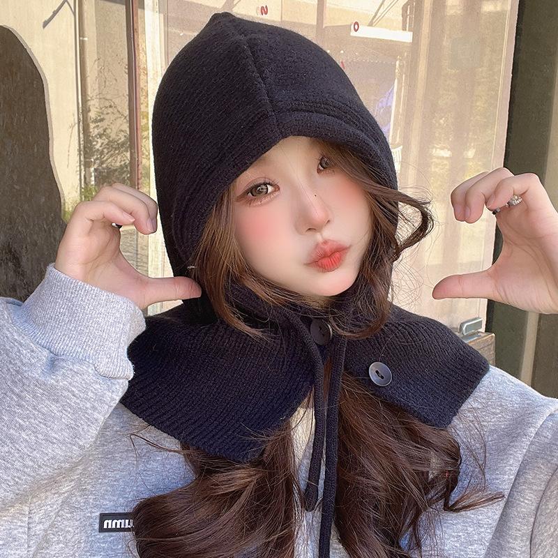 Autumn and winter men's and women's fashion versatile warm hat outdoor ear protection neck knitted wool hat manufacturer