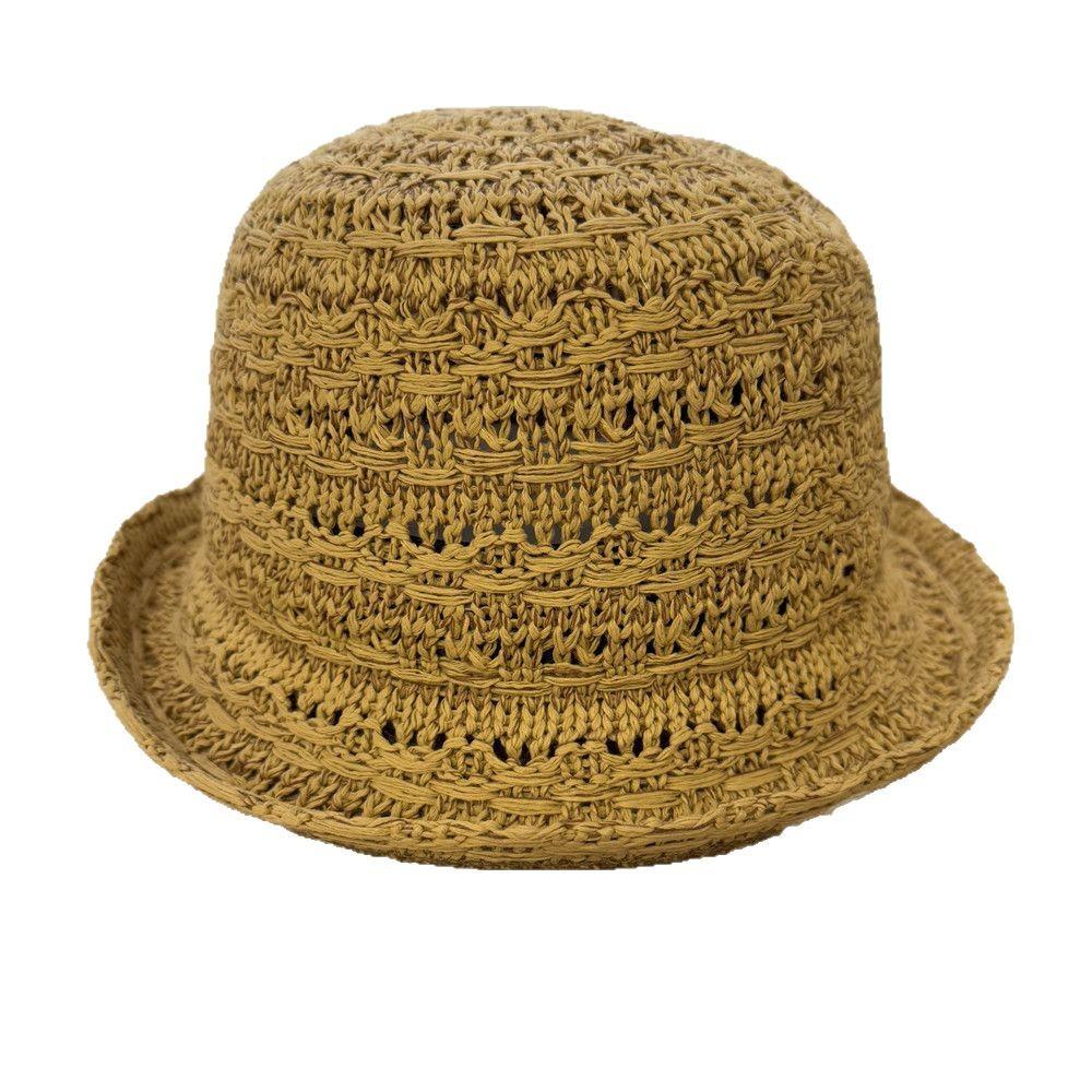 Hollow and Breathable Knitted Small Crimped Top Hat Women's Spring and Summer Face Small Plain Basin Hat Bucket Hat