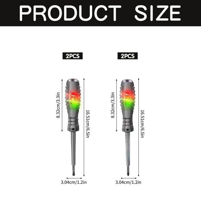 Testeur électrique 2-en-1 / Tournevis magnétique (pack 4) - Stylo testeur de tension néon, embouts Phillips et fente